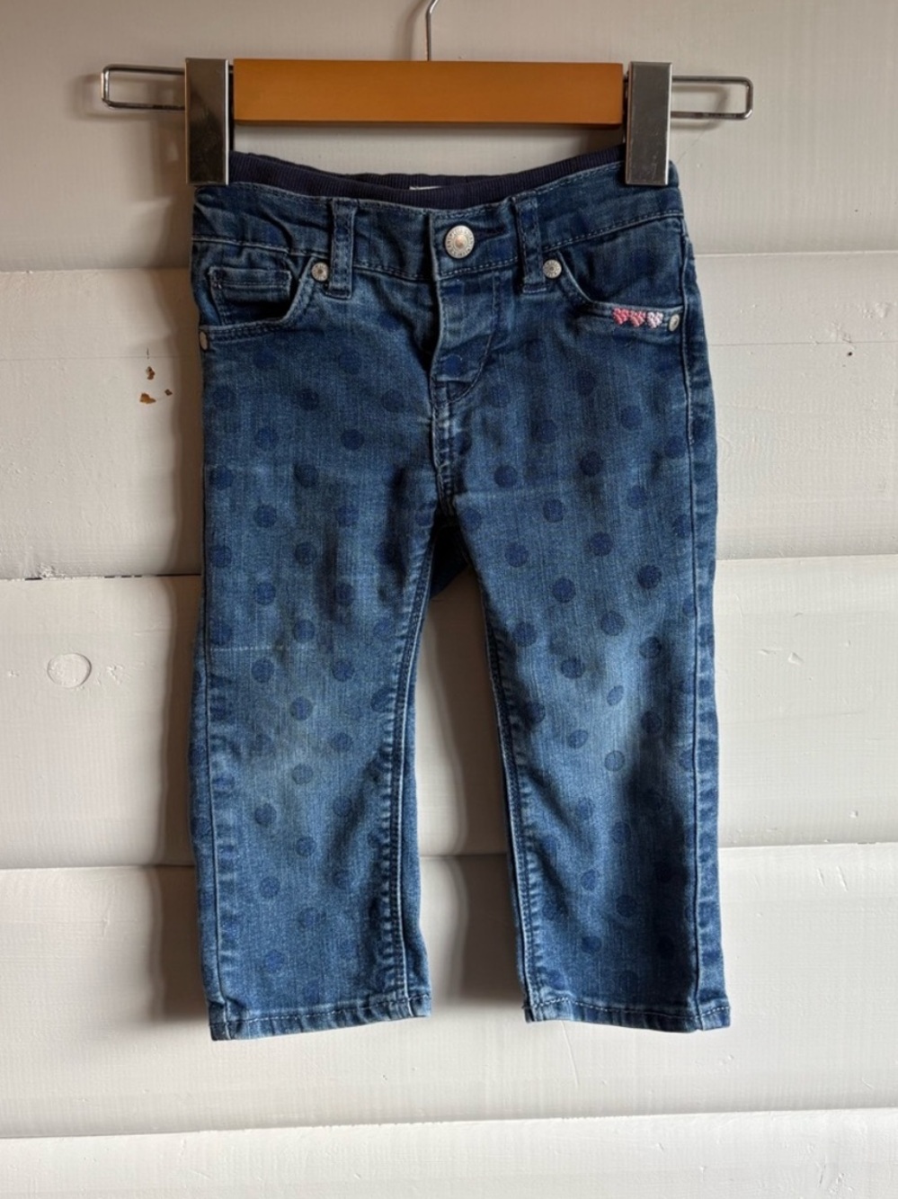 3/$25 Levi’s Girls Polka Dot Skinny Jeans 18M Blue Stretch Denim Hearts